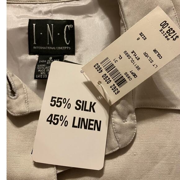 INC Women's 8 Blazer Jacket Linen Silk Button Front Collared Summer Workwear - Picture 5 of 9